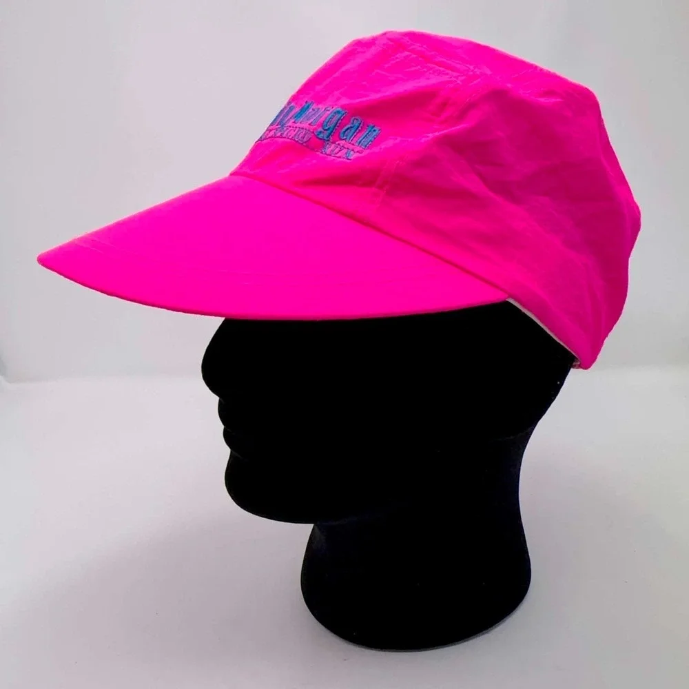 VTG Captain Morgan Neon Pink Spellout Camp Hat 80s 90s Nylon Taiwan OFSA Retro